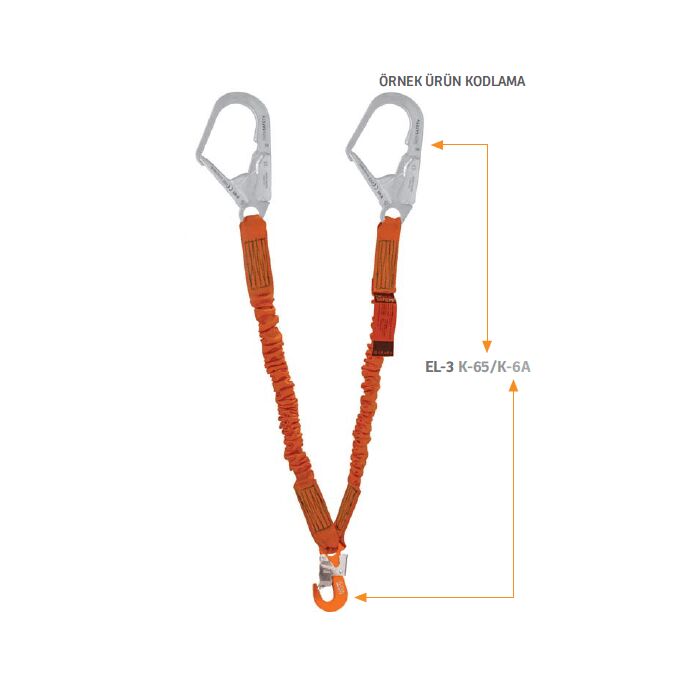 Kaya Safety EL-3 Serisi Çift Kol Şok Emicili Elastik Lanyard