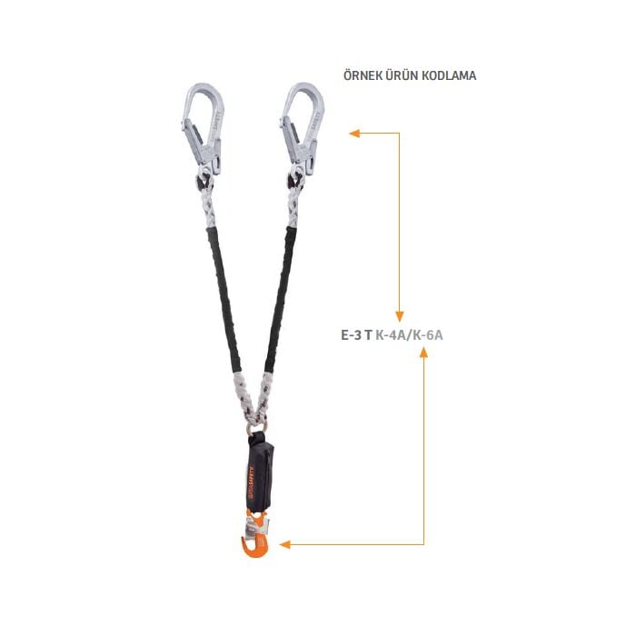 Kaya Safety E-3 T Serisi Çift Kol Şok Emicili Twisted Lanyard